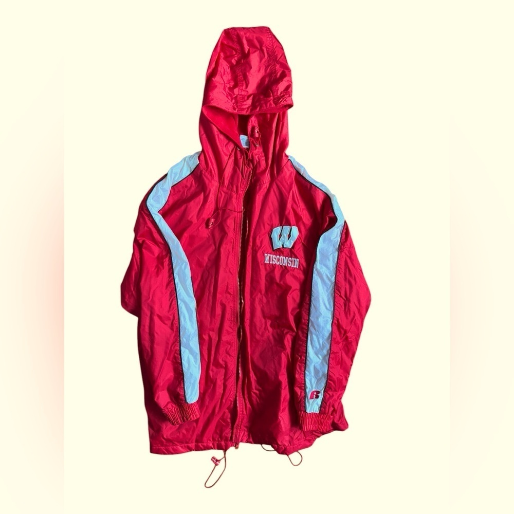 Vintage Wisconsin Badgers Windbreaker Jacket Men's M Red Lined Hooded Football​